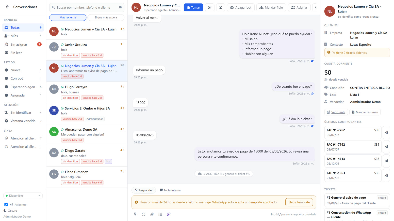 Conversaciones: El WhatsApp del cliente al lado de su cuenta corriente